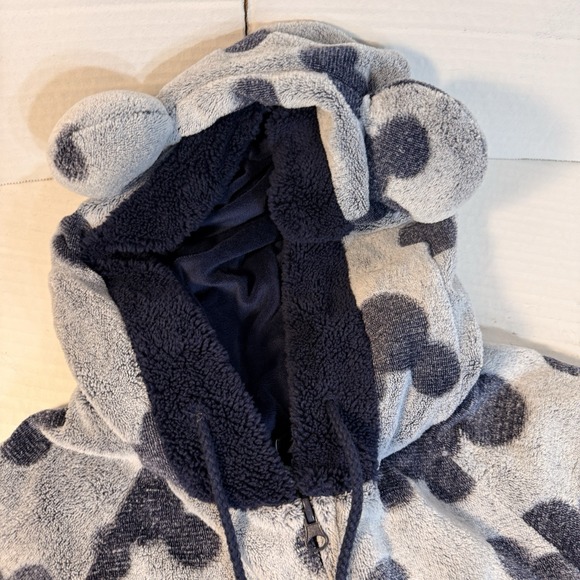 Disney Mickey Mouse Adult L One Piece Pajamas Hooded Fleece Zip Jumpsuit Blue - Picture 3 of 14